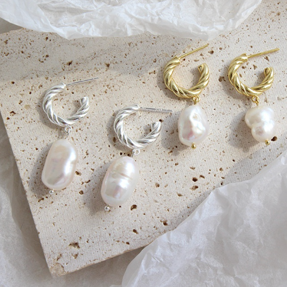 Silvia Pearl Drop Earring - Silver/Gold - WHITE LABEL DESIGNS